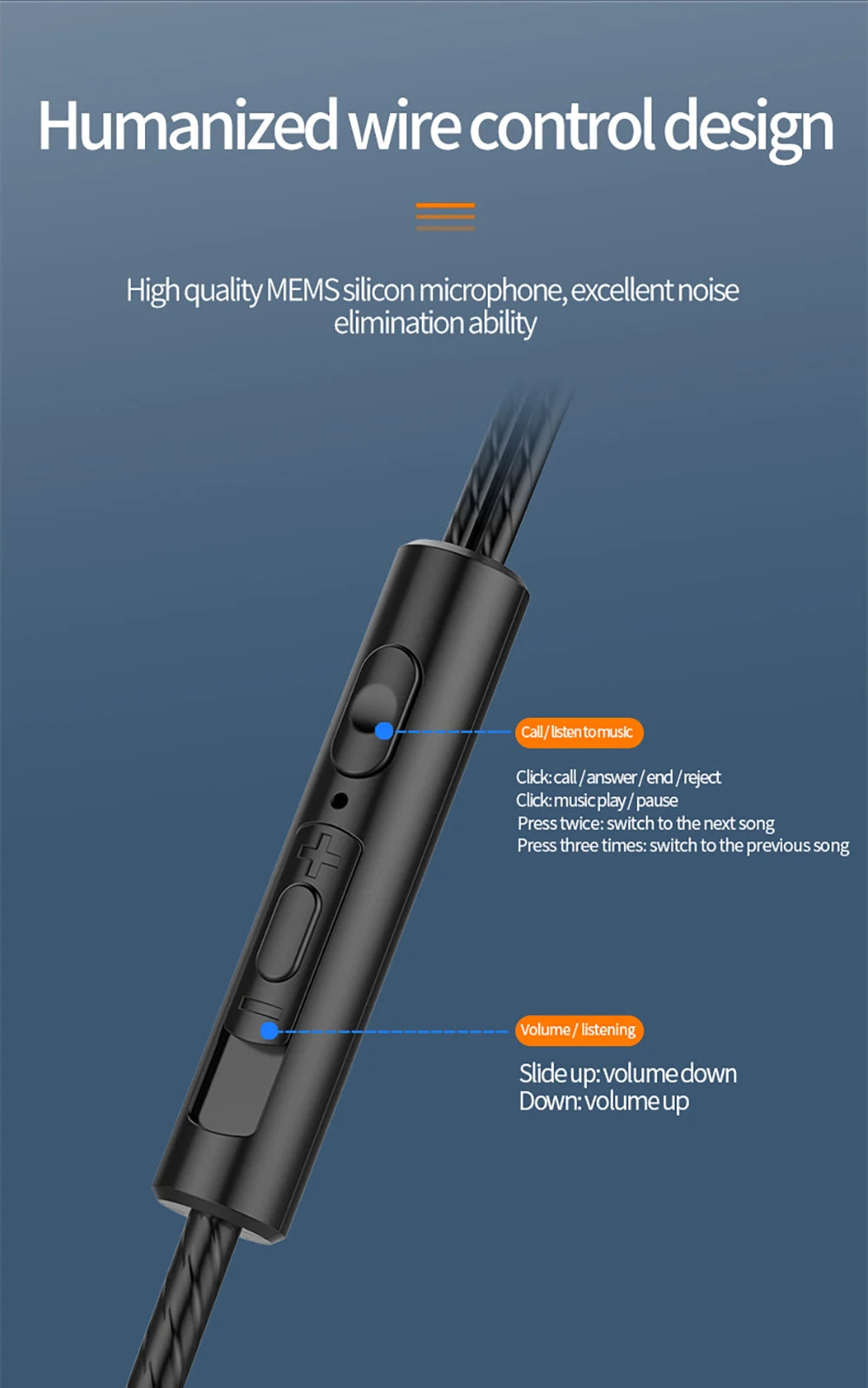 3.5mm Wired Headphones Noise Canceling with mic